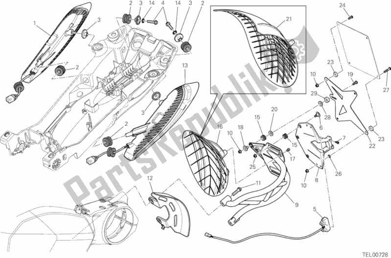 Tutte le parti per il 27a - Portatarga - Fanale Posteriore del Ducati Diavel Cromo 1200 2013